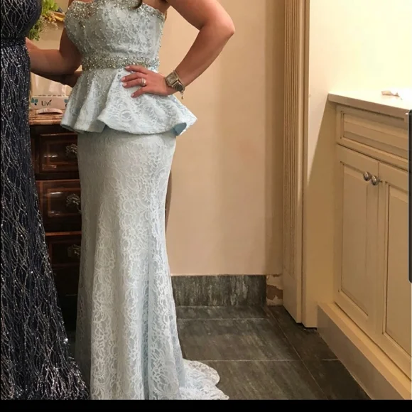 Tony Bowls prom pageant dress peplum blue gown 4